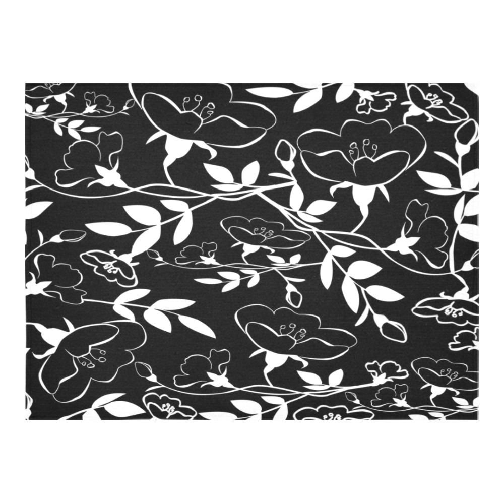 Black White Flora Cotton Linen Tablecloth 52"x 70"