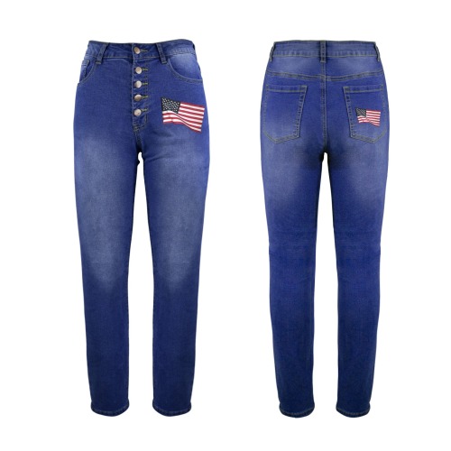 Flapping American Flags Women's Jeans (Front&Back Printing)