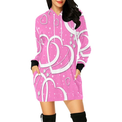 02 Hearts_All Over Dress All Over Print Hoodie Mini Dress (Model H27)