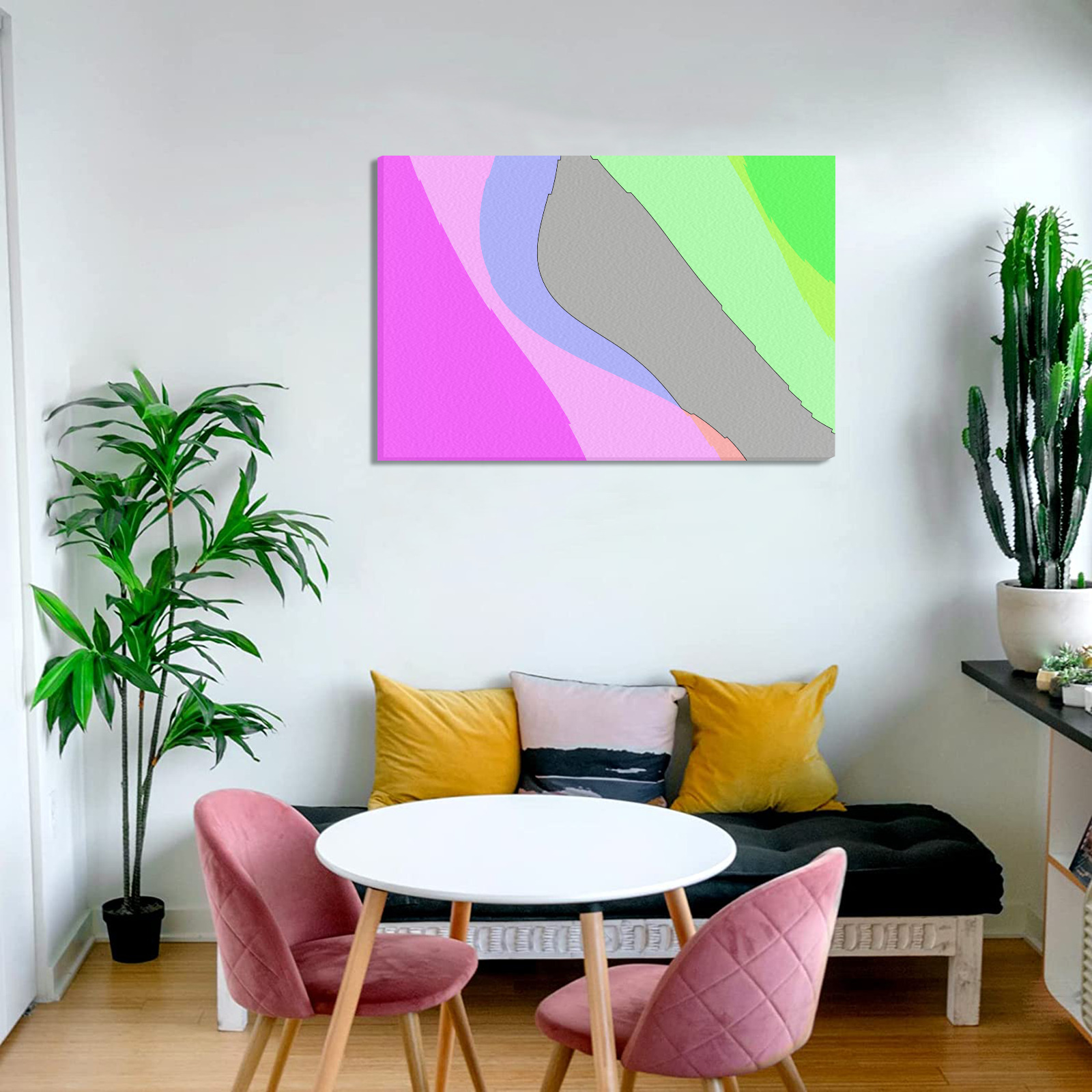 Abstract 703 - Retro Groovy Pink And Green Frame Canvas Print 30"x20"