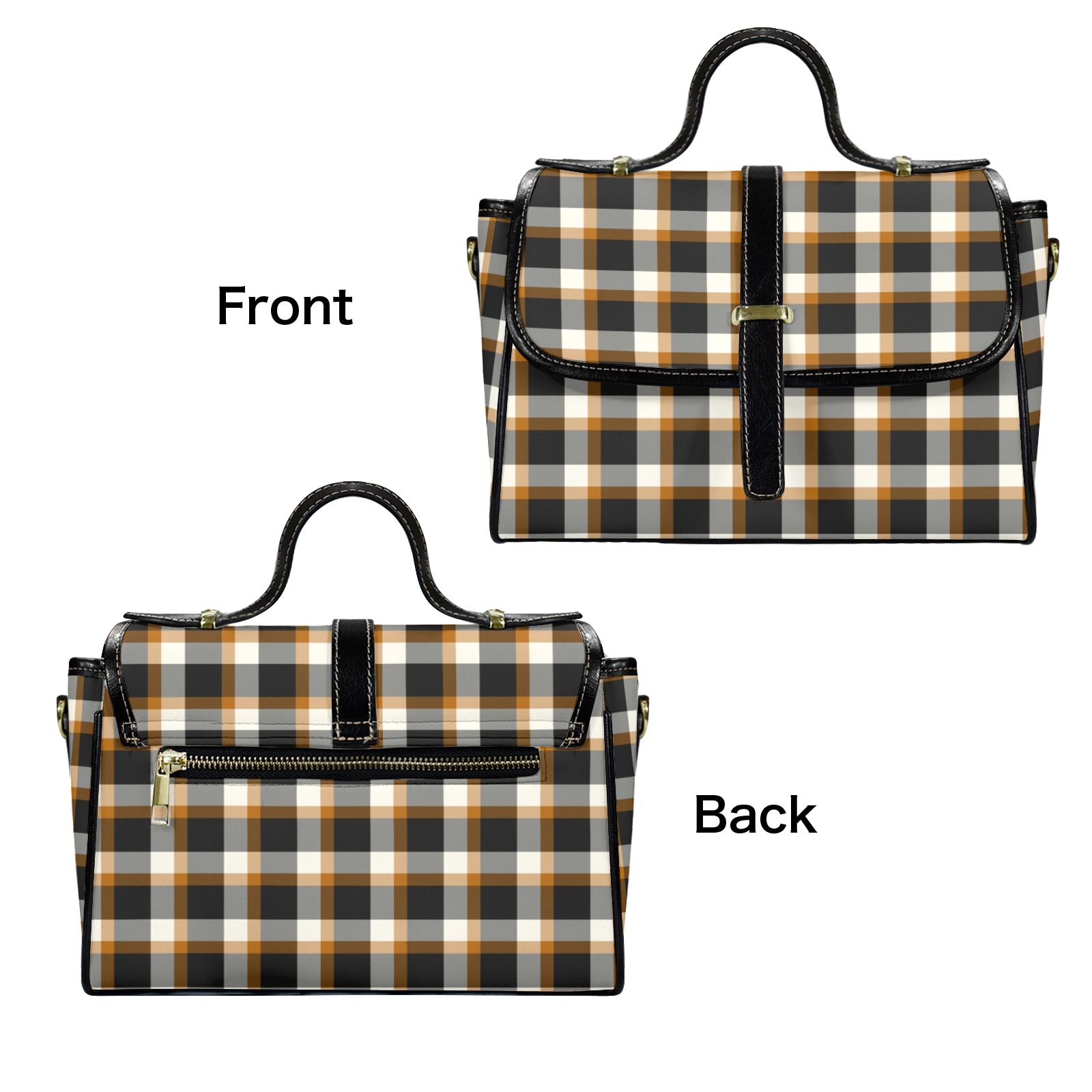 Classic Plaid (Tan) Multi-Function Leather Satchel-Black (Model 1739)