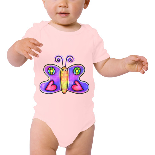 Lilac Watercolor Butterfly Doodle Cartoon Baby Powder Organic Short Sleeve One Piece (Model T28)