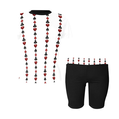 Black and Red Casino Card Shapes on White Women's Short Yoga Set