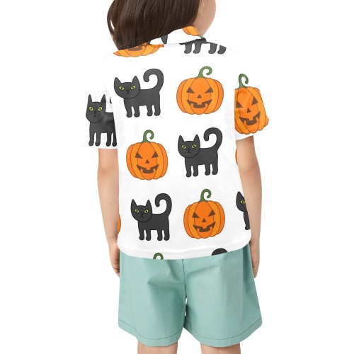 Cats and Pumpkins Little Girls' All Over Print Polo Shirt (Model T55)