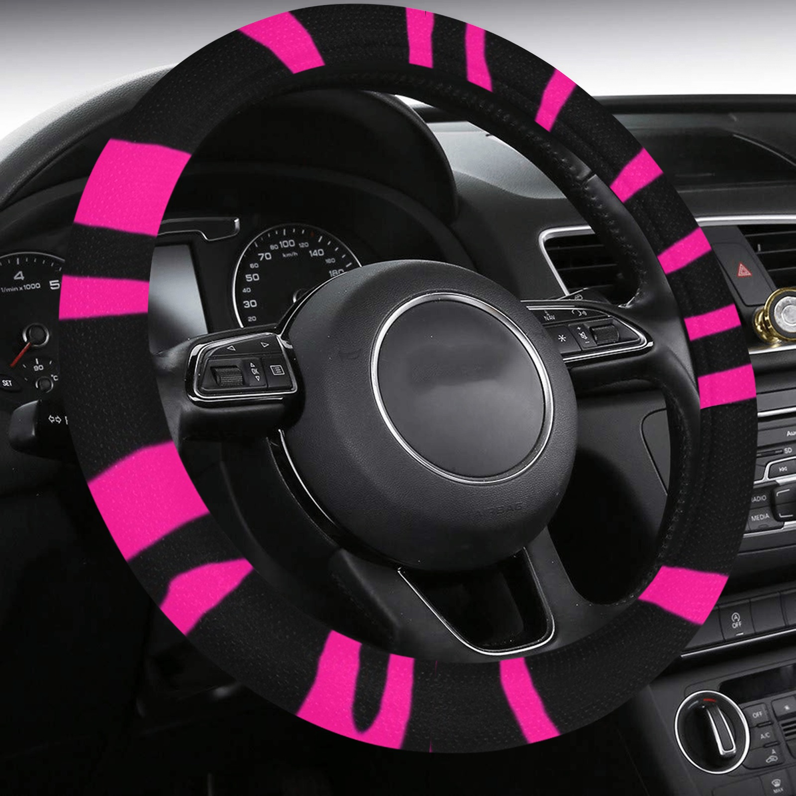 Pink Tiger Stripes Steering Wheel Cover with Anti-Slip Insert
