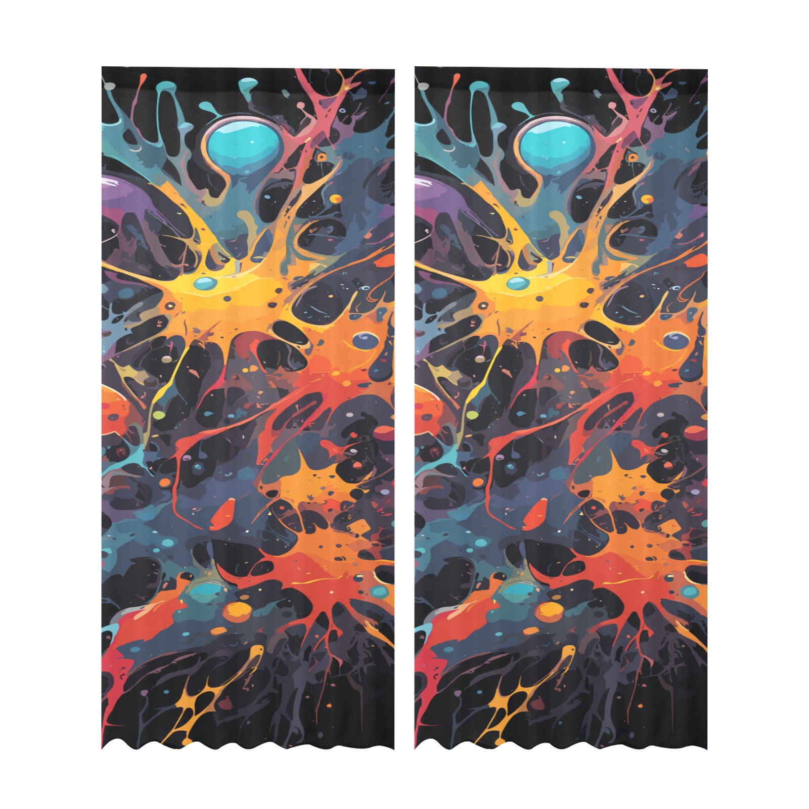 Cool colorful microbiology abstract art on black Gauze Curtain 28"x95" (Two-Piece)