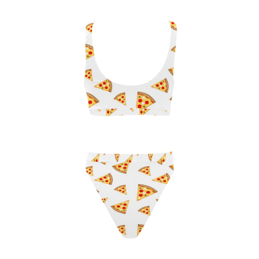 Cool and fun pizza slices pattern on white Sport Top & High-Waisted Bikini Swimsuit (Model S07)