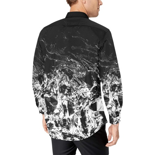 Winter Nite (black collar) - black white gray gradient geometric swirl Men's All Over Print Casual Dress Shirt (Model T61)