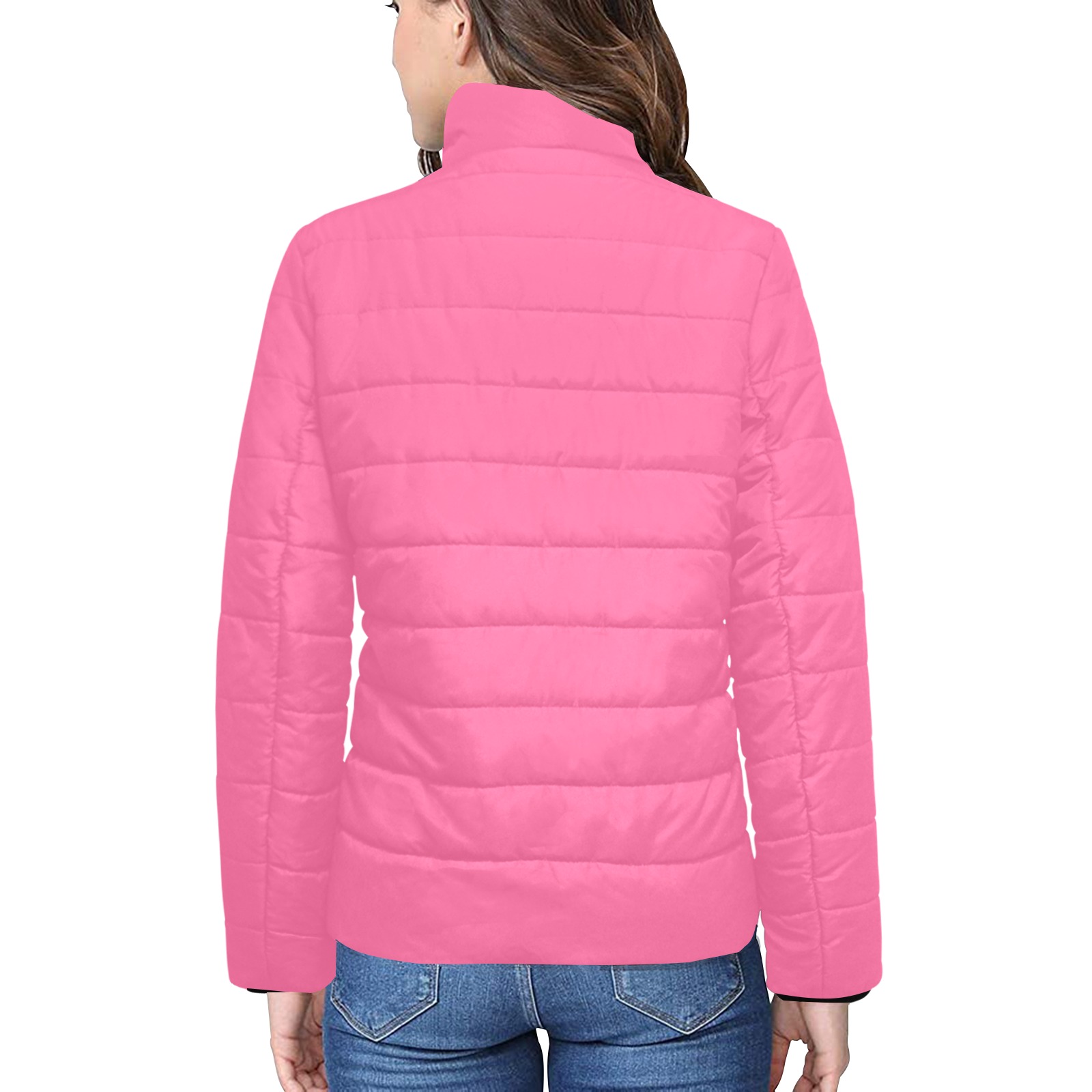 color French pink Women's Stand Collar Padded Jacket (Model H41)