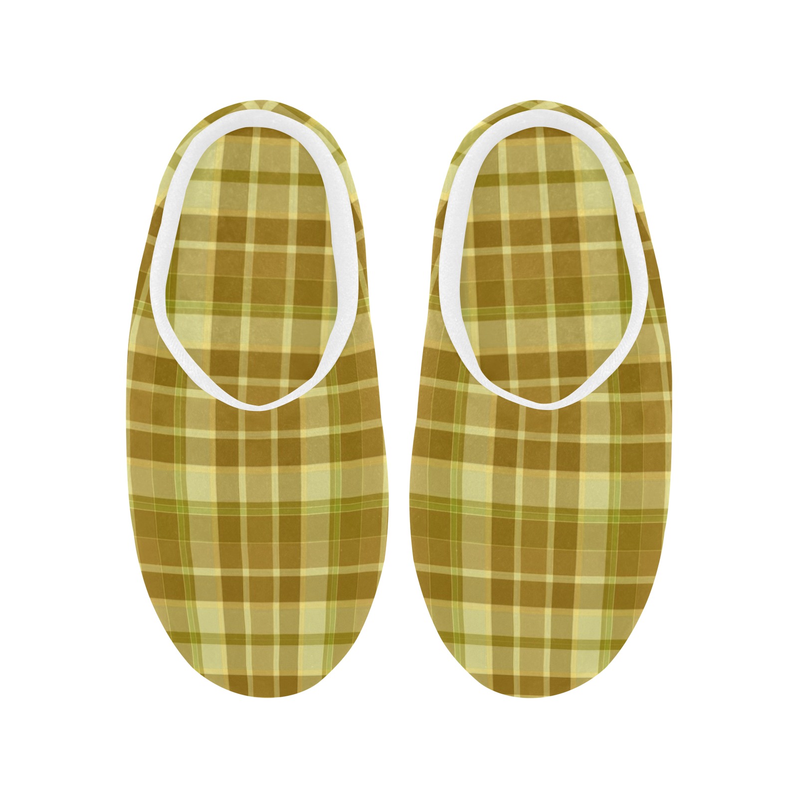 Shades Of Yellow Plaid Women's Non-Slip Cotton Slippers (Model 0602)