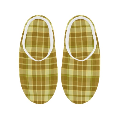 Shades Of Yellow Plaid Women's Non-Slip Cotton Slippers (Model 0602)