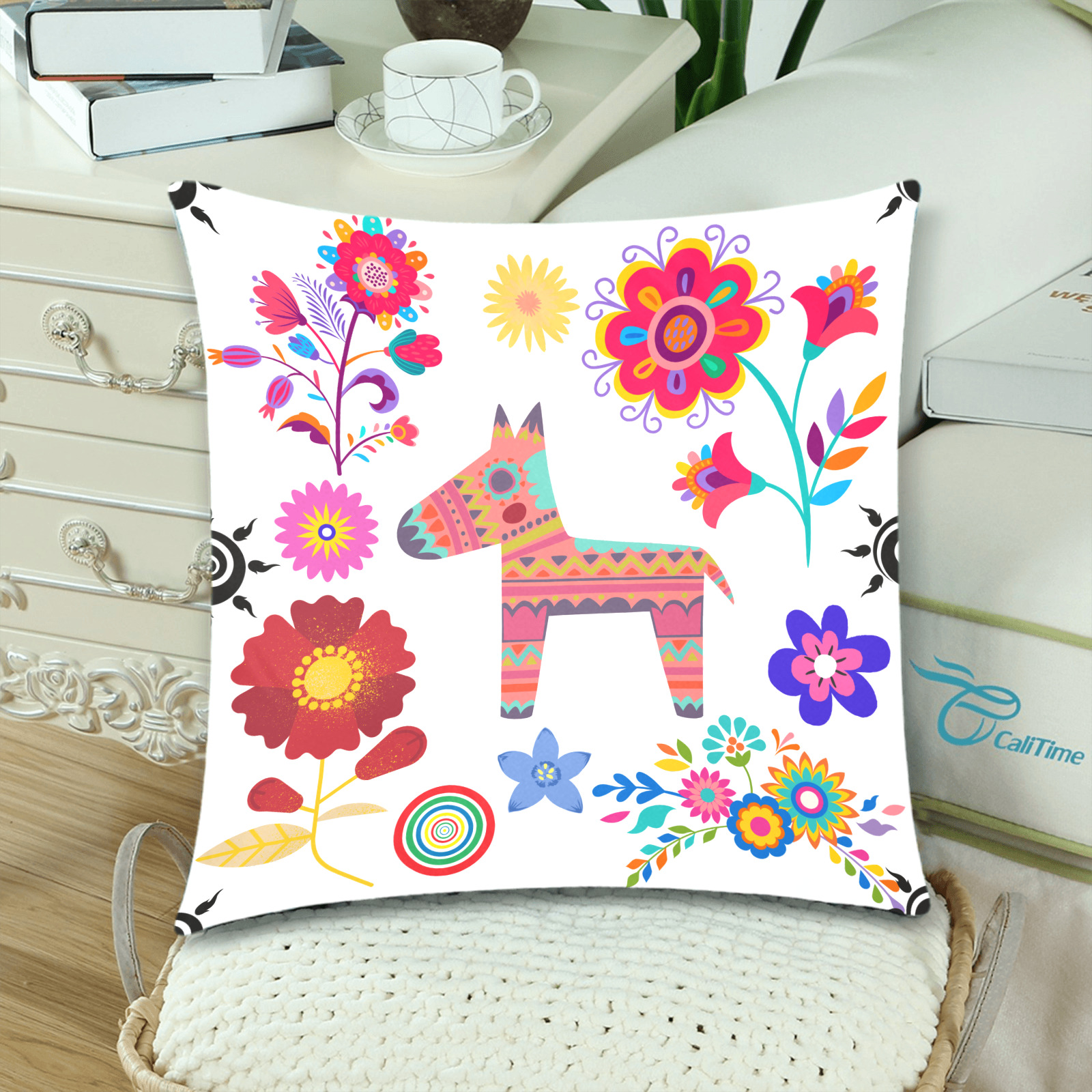 Alpaca Pinata and Flowers Custom Zippered Pillow Cases 18"x 18" (Twin Sides) (Set of 2)