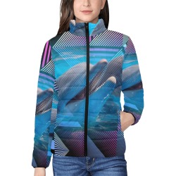 Dolphins Women's Stand Collar Padded Jacket (Model H41)