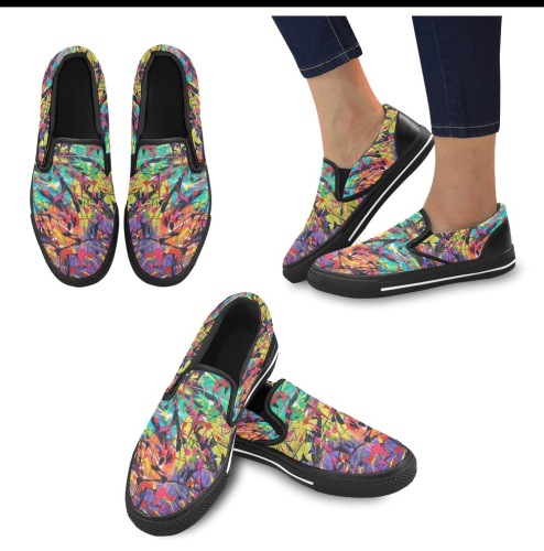 Chaos Black Women's Slip-on Canvas Shoes (Model 019)