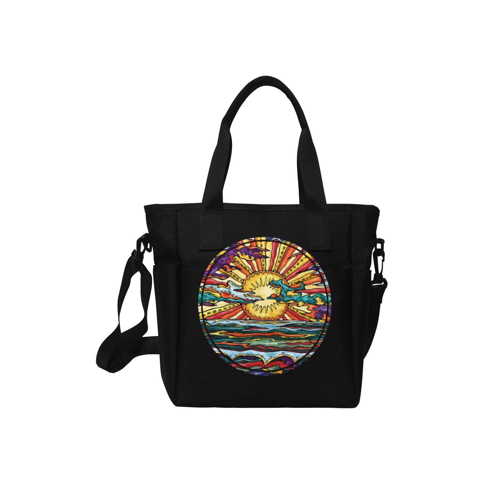 sunset circle Insulated Tote Bag with Shoulder Strap (Model 1724)