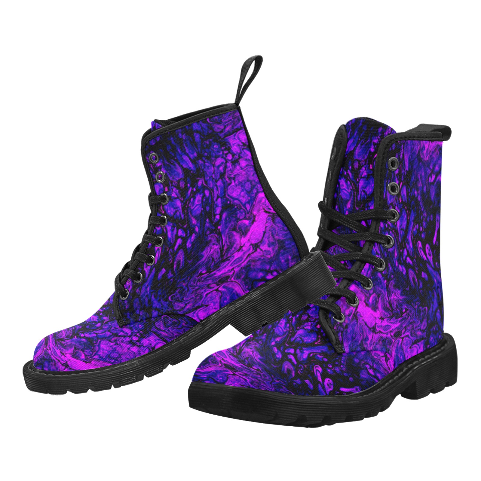Purple Swirl Martin Boots for Women (Black) (Model 1203H)