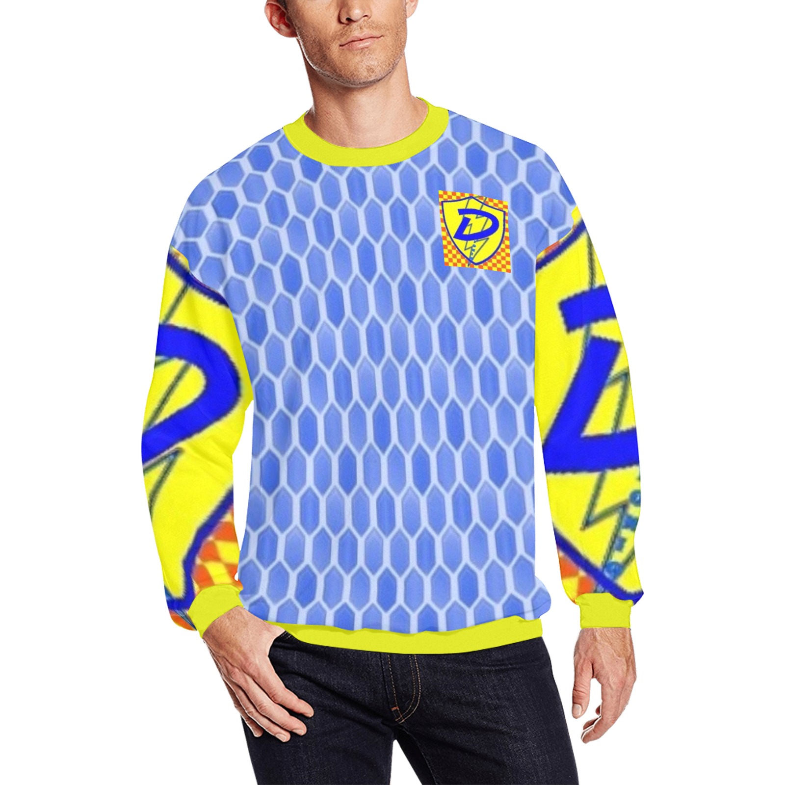 Dionio Clothing - Motorcycle Fetish Ice Diamond ( Blue ,Red & Yellow D Shield Logo ) All Over Print Crewneck Sweatshirt for Men (Model H18)