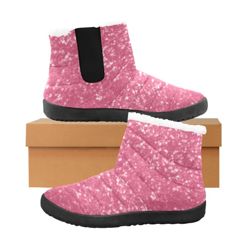 Magenta light pink red faux sparkles glitter Women's Cotton-Padded Shoes (Model 19291)