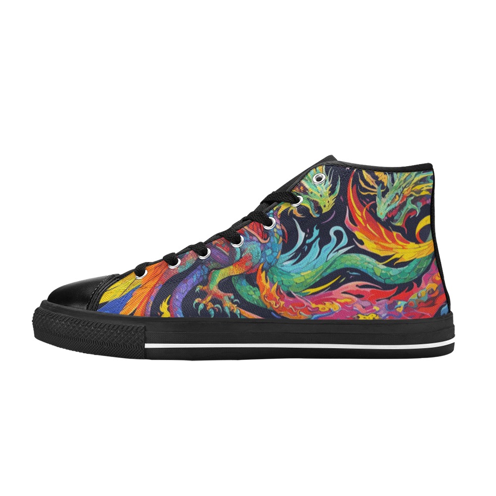 Awesome colorful abstract dragons, fire on black. Men’s Classic High Top Canvas Shoes (Model 017)