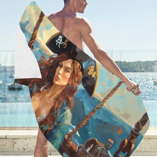 Elegant pirate lady have a rest on board the ship. Beach Towel 32"x 71"