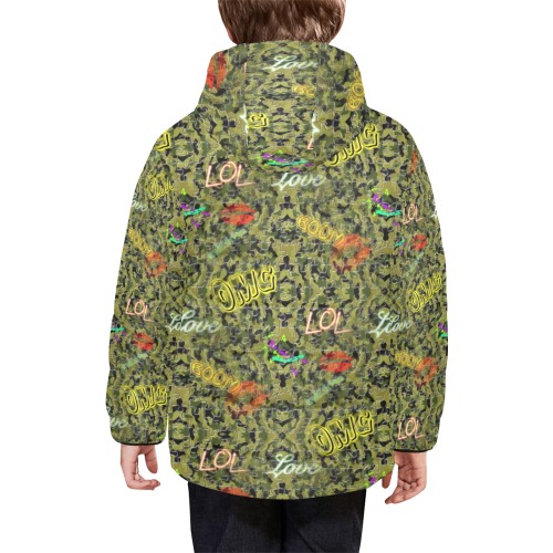 Camouflage Pop Art by Nico Bielow Kids' Padded Hooded Jacket (Model H45)