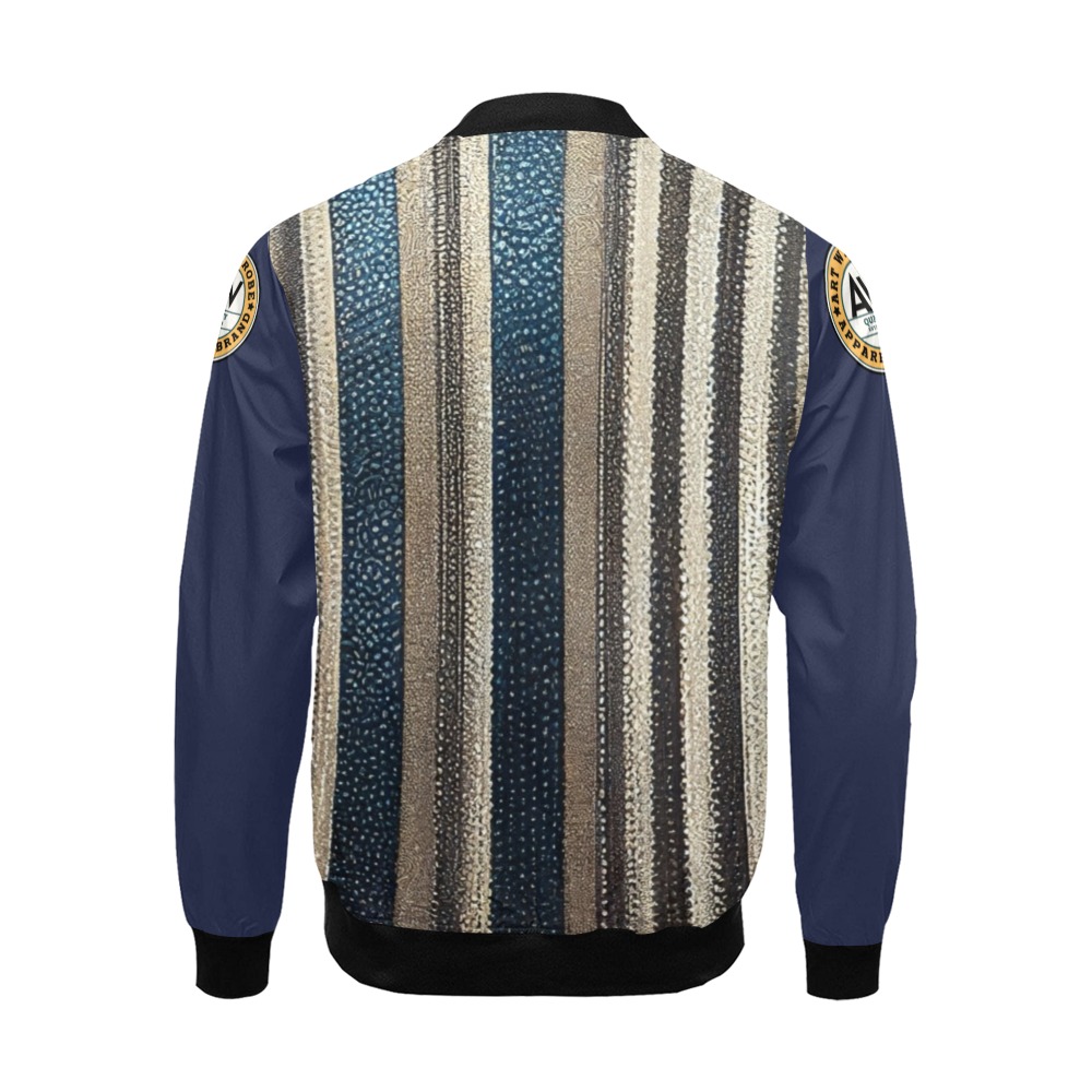 horizontal striped pattern, silver and saphire All Over Print Bomber Jacket for Men (Model H19)