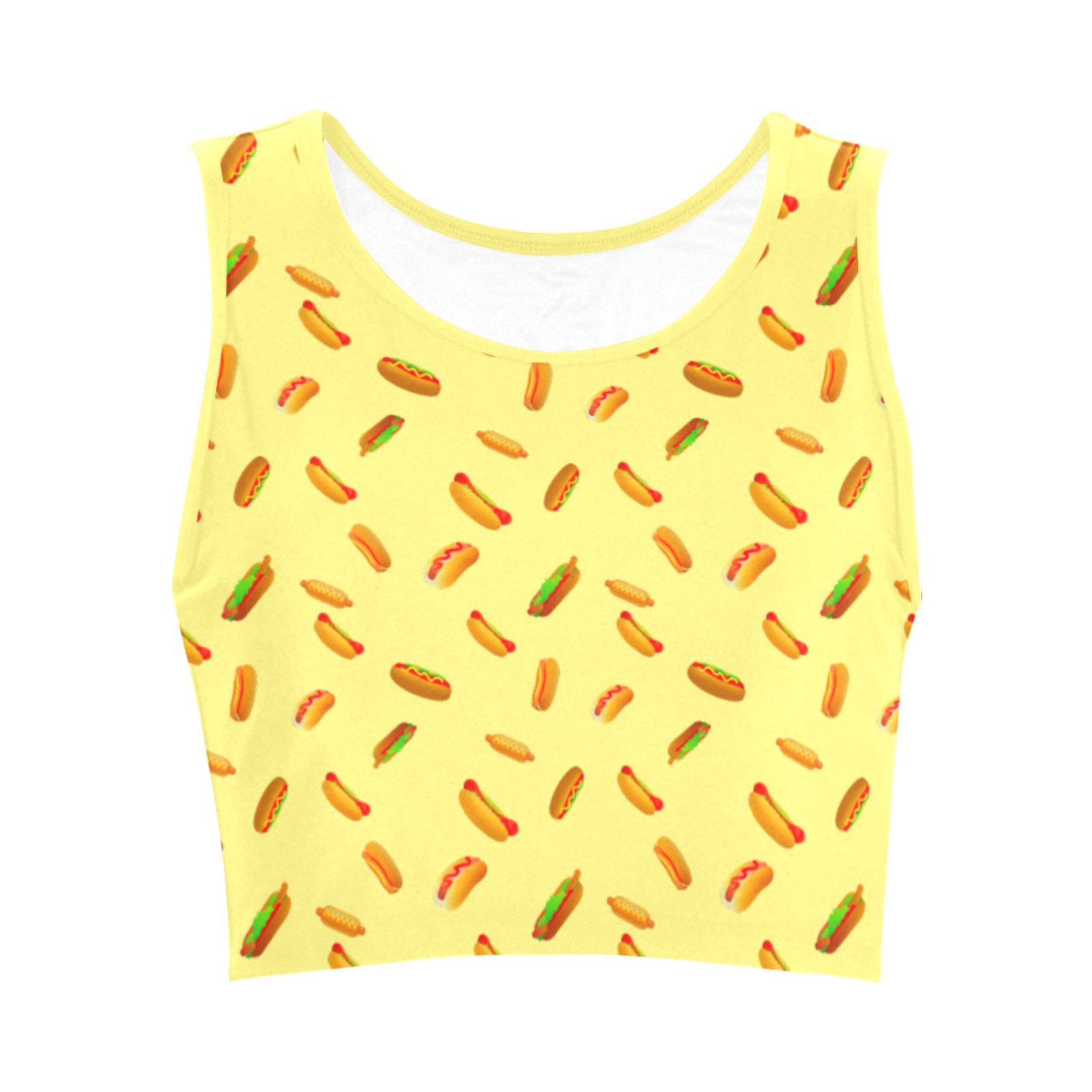 Hot Dogs on Yellow Women's Crop Top (Model T42)