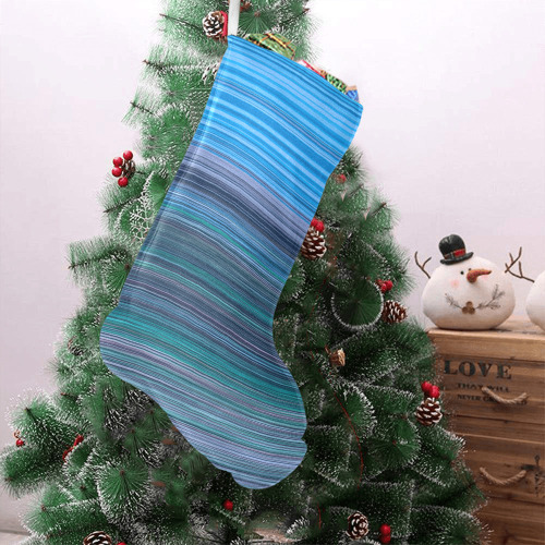 Abstract Blue Horizontal Stripes Christmas Stocking (Without Folded Top)
