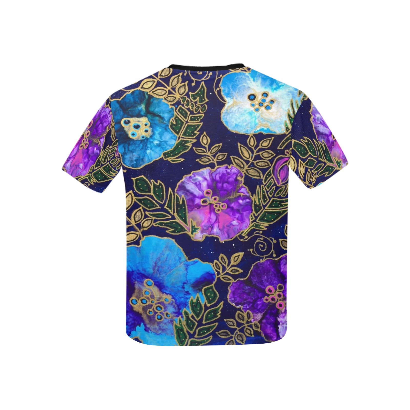 Dark Blue Floral Kids' All Over Print T-shirt (USA Size) (Model T40)