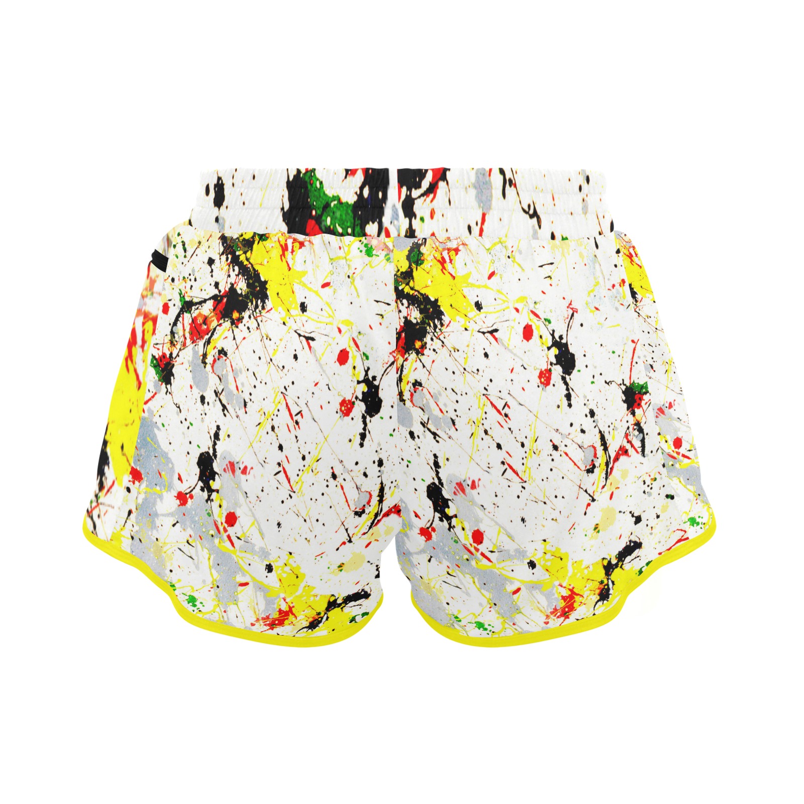 Yellow & Black Paint Splatter Women's Sports Shorts (Model L61)