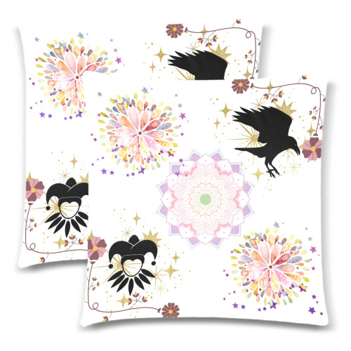 Harlequin and Crow Magic Square Fantasy Art Custom Zippered Pillow Cases 18"x 18" (Twin Sides) (Set of 2)