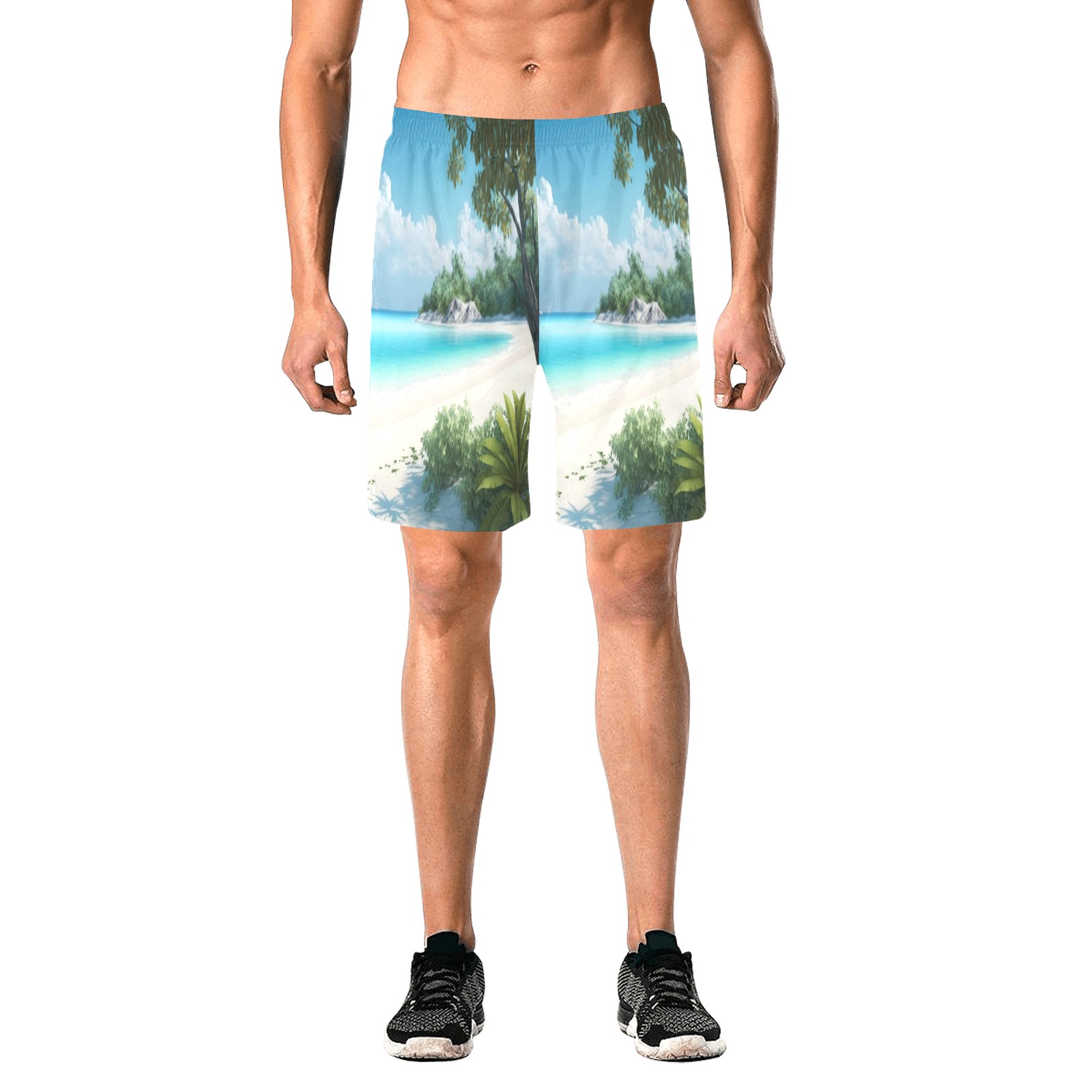 Tropical sandy beach collectable fly Men's All Over Print Elastic Beach Shorts (Model L20)