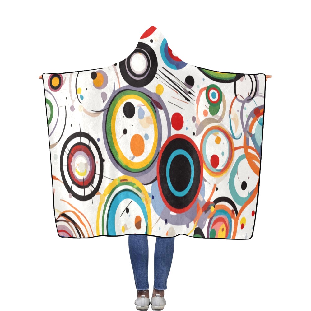 Beautiful abstrac art of circles, dots, lines. Flannel Hooded Blanket 56''x80''