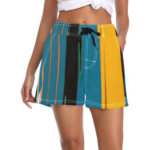 Black Turquoise And Orange Go! Abstract Art Women's Casual Board Shorts (Model L54)