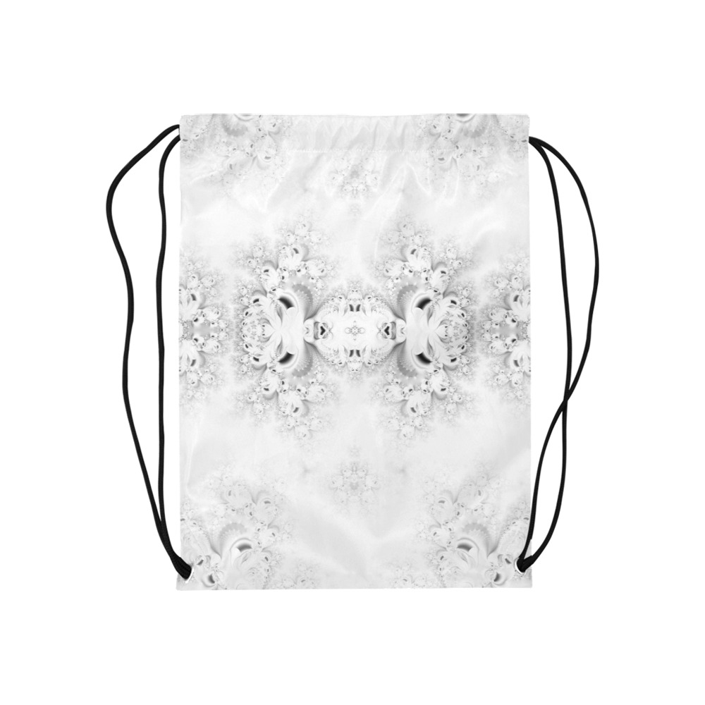 Snowy Winter White Frost Fractal Medium Drawstring Bag Model 1604 (Twin Sides) 13.8"(W) * 18.1"(H)