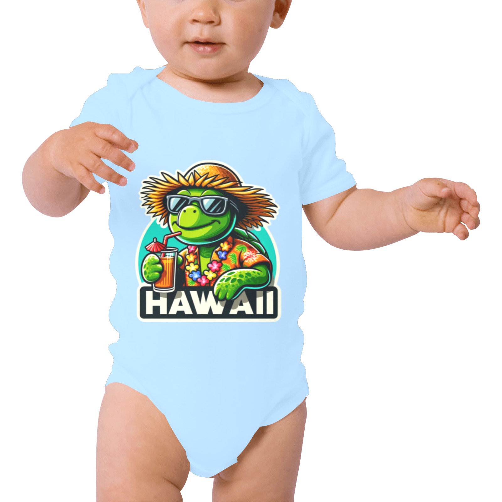 GREEN SEA TURTLE-HAWAII 2 Baby Powder Organic Short Sleeve One Piece (Model T28)
