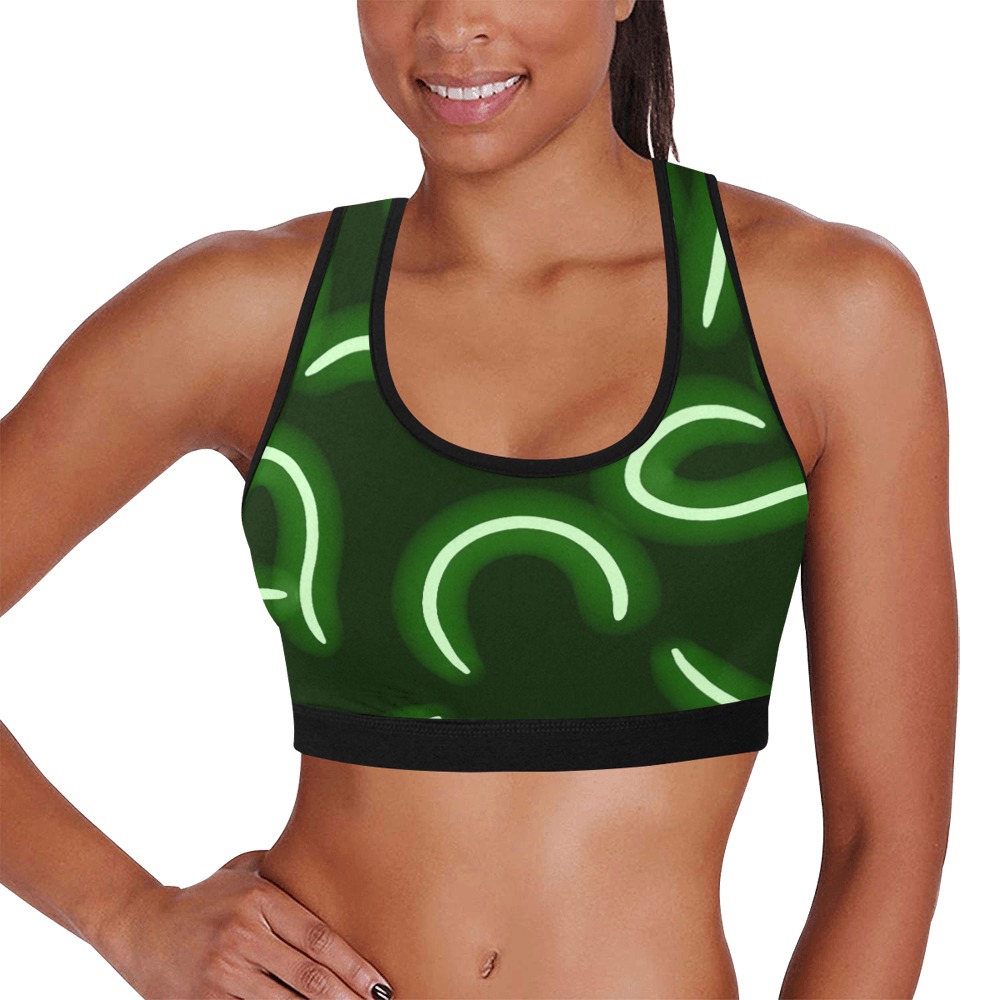 Neon Hearts Green Women's All Over Print Sports Bra (Model T52)