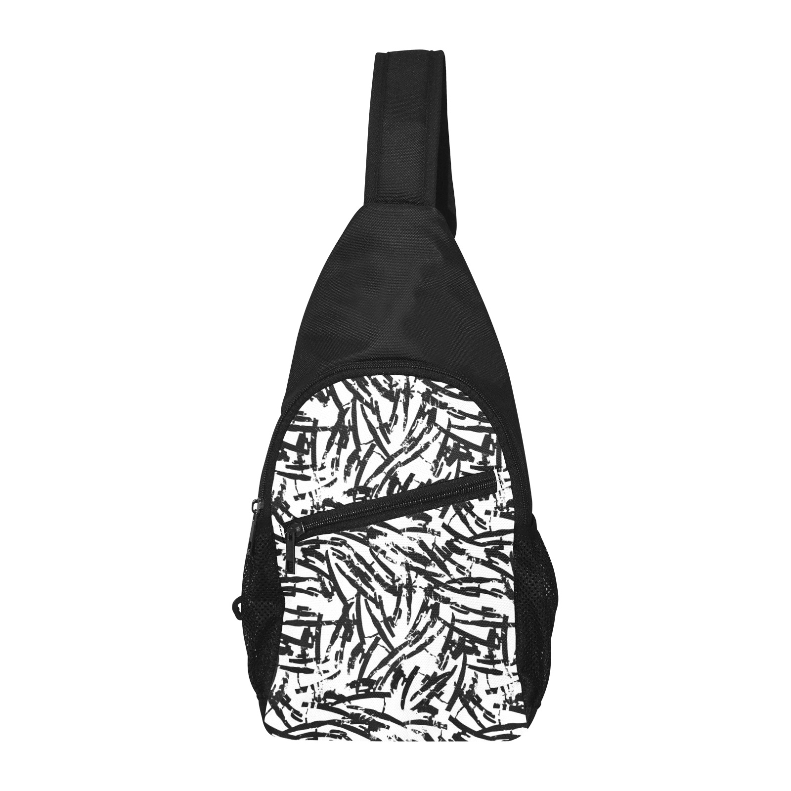 Brush Stroke Black and White Chest Bag-Front Printing (Model 1719)