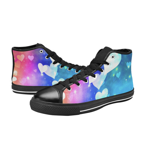 Dreamy Love Heart Sky Background Women's Classic High Top Canvas Shoes (Model 017)
