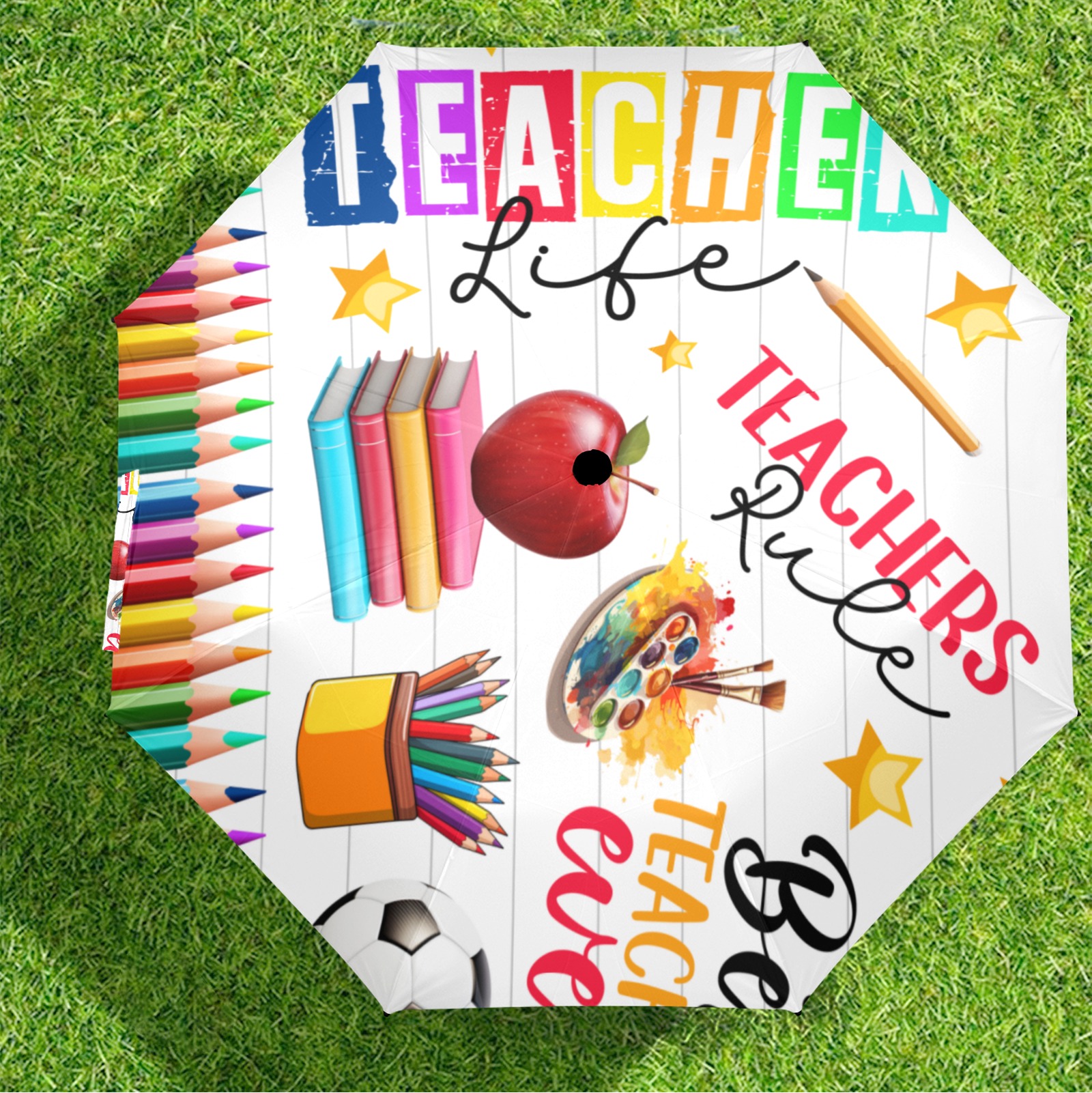 Teacher Life Teachers Rule Semi-Automatic Foldable Umbrella (Model U12)