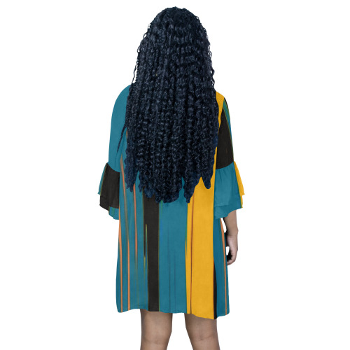 Black Turquoise And Orange Go! Abstract Art Half Sleeves V-Neck Mini Dress (Model D63)