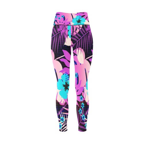GROOVY FUNK THING FLORAL PURPLE Women's All Over Print High-Waisted Leggings (Model L36)