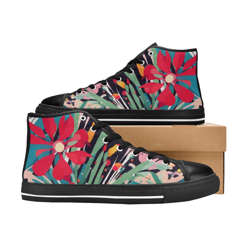 Colorful tropical floral pattern abstract art. Women's Classic High Top Canvas Shoes (Model 017)