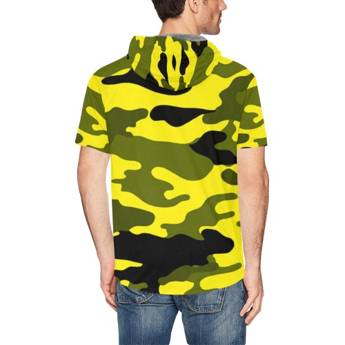 RR Men's Cooling Performance Short Sleeve Hooded Tee - Yellow Camo All Over Print Short Sleeve Hoodie for Men (Model H32)
