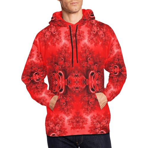 Fiery Red Rose Garden Frost Fractal All Over Print Hoodie for Men (USA Size) (Model H13)