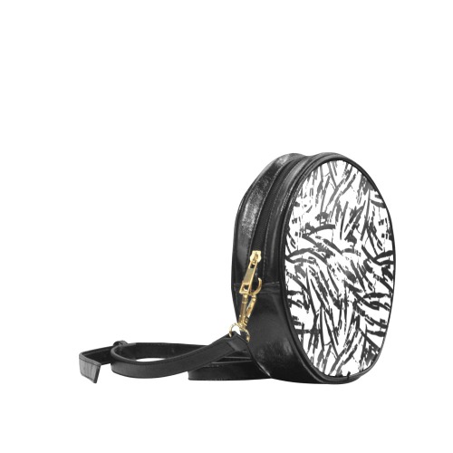 Brush Stroke Black and White Round Sling Bag (Model 1647)