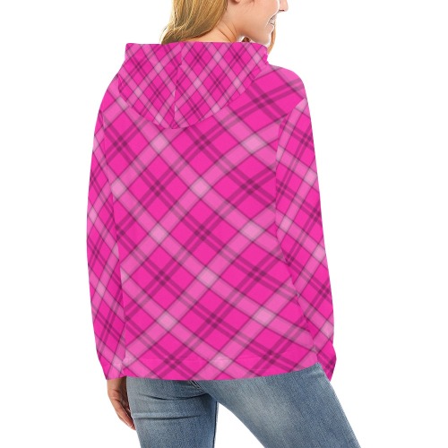 Pink Plaid All Over Print Hoodie for Women (USA Size) (Model H13)