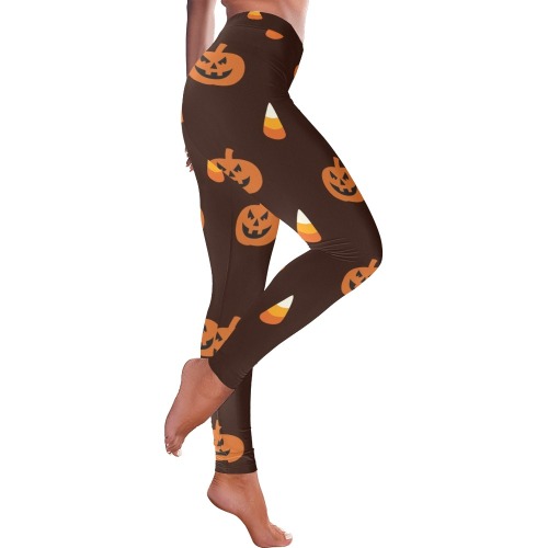 Pumpkins and Candy Corn Women's Low Rise Leggings (Invisible Stitch) (Model L05)