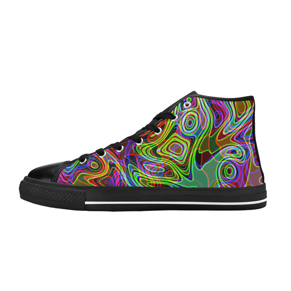 Abstract Retro Neon Pattern Background Design Women's Classic High Top Canvas Shoes (Model 017)