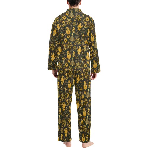 Golden Christmas Icons Men's V-Neck Long Pajama Set